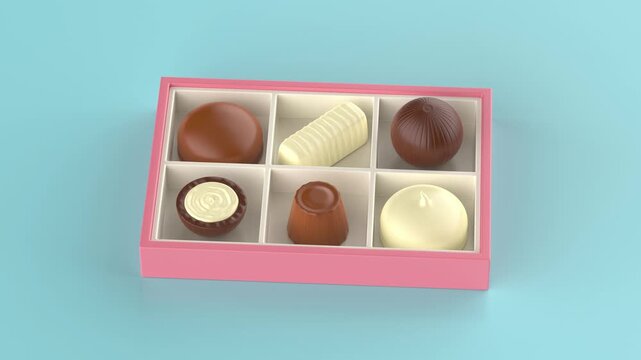 Pink box with assorted chocolate candies