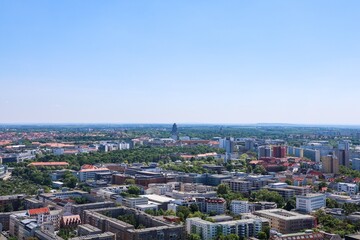Fototapeta premium Leipzig city aerial overview showing urban architecture and green spaces