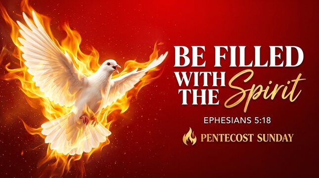 Pentecost sunday dove of the holy spirit surrounded by fire