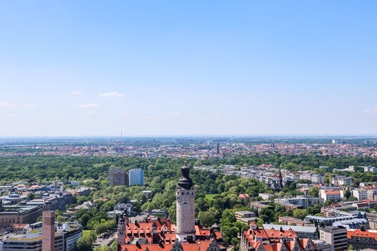 Leipzig city view showing new Town Hall tower