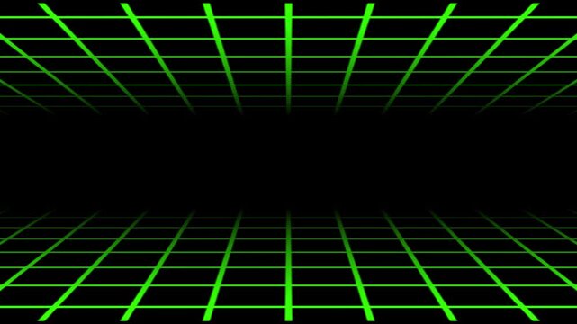Glowing neon grid landscape animation, cyberpunk digital surface, seamless loop motion, futuristic sci fi background, abstract glowing lines and particles, 4k
