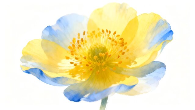 Yellow and blue flower with detailed petals
