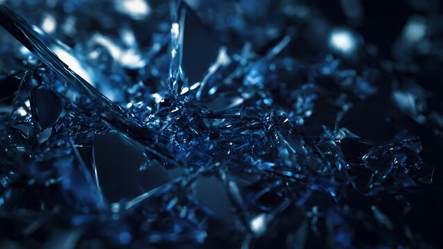 Shattered Obsidian Mirror with Cool Blue Reflections and Dark Tech Aesthetic