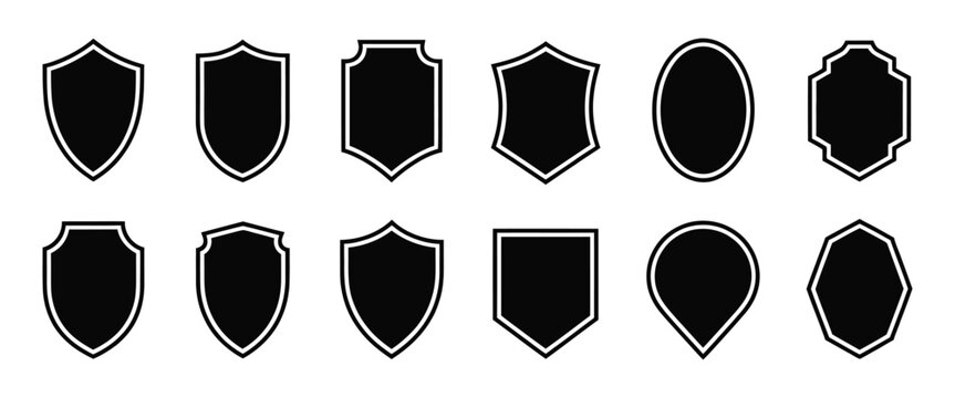 Police Badge Shape Featuring Vector Military Shield Silhouettes Security Football Patches Isolated on White Background Illustration Shield Design Concept