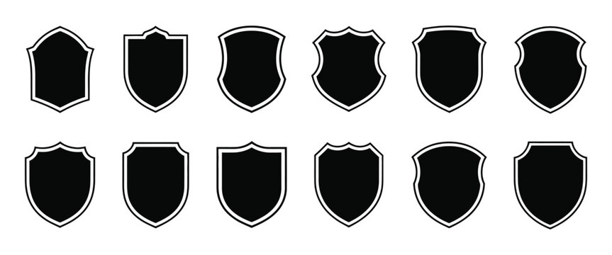 Police Badge Shape Featuring Vector Military Shield Silhouettes Security Football Patches Isolated on White Background Illustration Shield Design Concept