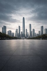 Obraz premium Modern skyline under cloudy sky.