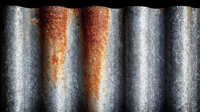Macro of Corrugated Iron with Rusted Galvanized Metal Industrial Texture