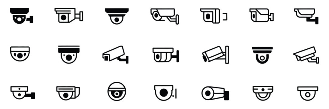 Security Camera Icon Set Featuring CCTV Video Surveillance System Vector Illustration EPS 10 Modern Safety Monitoring Design Collection