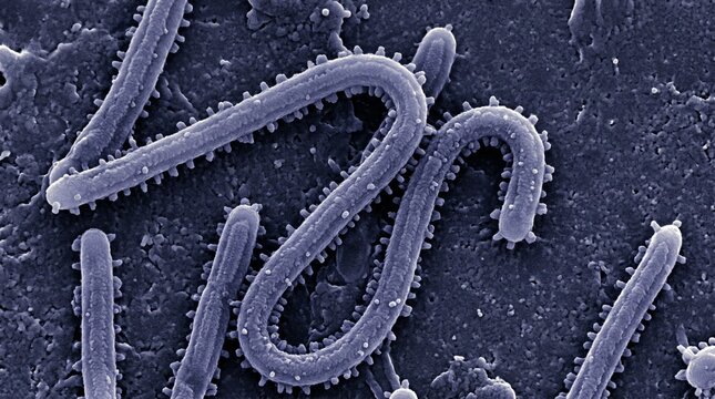 Scanning electron micrograph of ebola virus particles