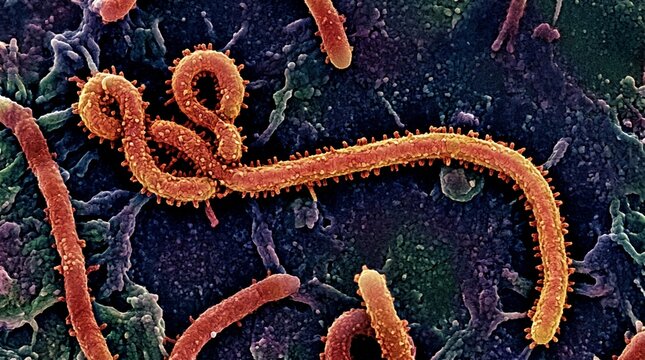 Scanning electron micrograph of ebola virus particles