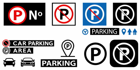 Parking Prohibition And Information Icons Flat Vector Style © Raben