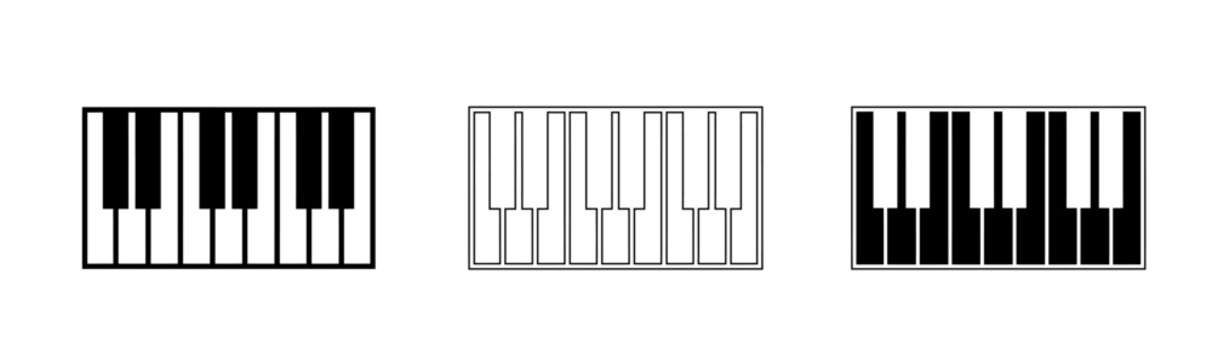 Piano keyboard layouts in various styles and designs for music composition and performance