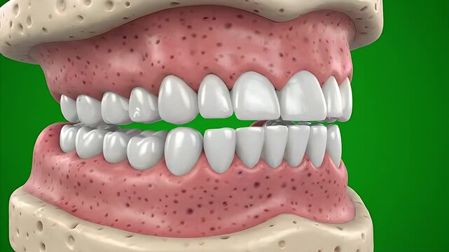 Detailed 3D Anatomical Human Jaw and Teeth Model - This detailed 3D anatomical model showcases the composition of the human jaw, highlighting perfectly aligned teeth within pink gums.