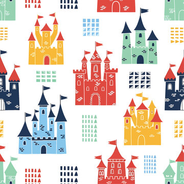 Colorful castles on white background.