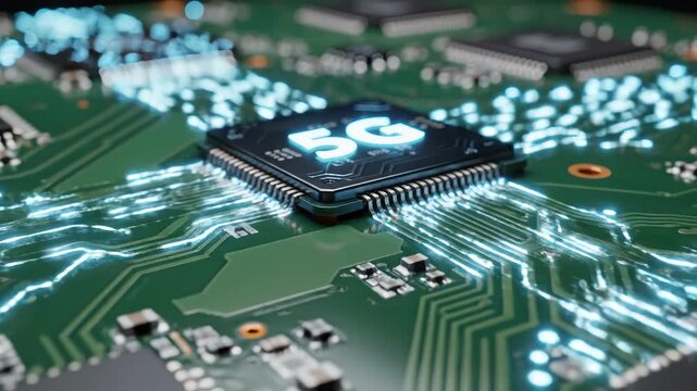 5G chip on circuit board representing smart infrastructure and data-driven solutions