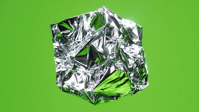 Crumpled Silver Metallic Foil Isolated on Green Screen Background