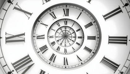 Naklejka premium Infinite clock spiral leading into an abstract time tunnel