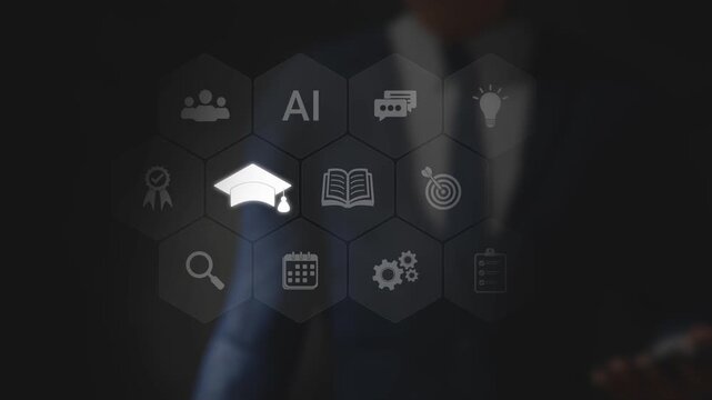 Digital Certificate, Online Learning. AI Education Technology, Certified Remote Training, Academic Learning, Skill Development. Professional Accessing Virtual Education or E-Learning Platform.3D Video