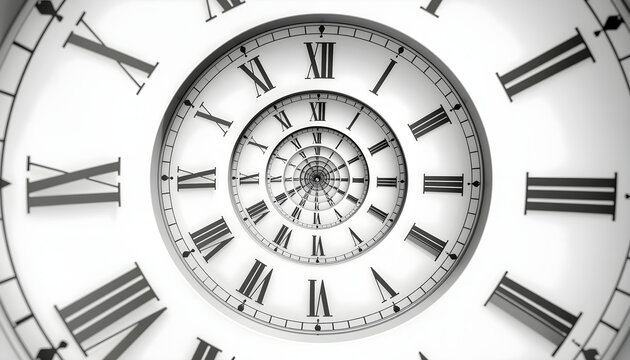 Infinite clock spiral leading into an abstract time tunnel