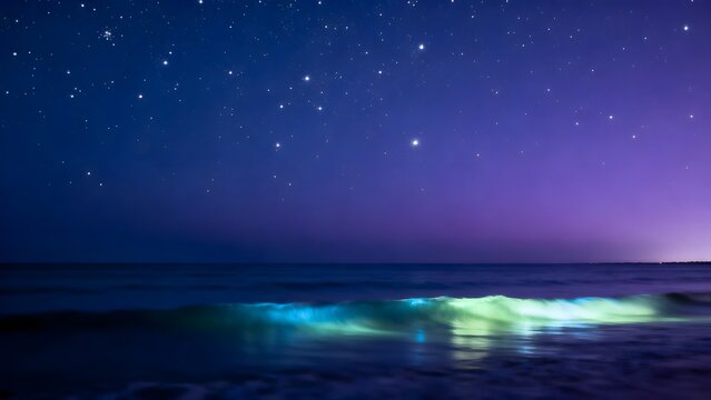 Nighttime ocean wave under starry sky