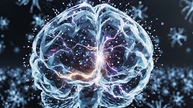 Transparent brain with electric sparks highlighting artificial intelligence and digital evolution