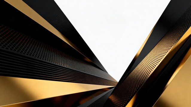 Abstract geometric structure with gold and black panels