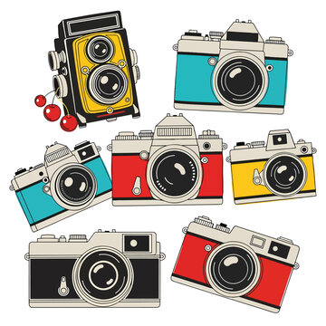 Colorful Retro Style Camera Collection.