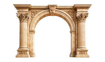 Obraz premium Ancient roman style triumphal arch with ornate stone carvings as PNG isolated on transparent background