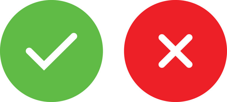 Green Check Mark and Red Cross Icon Set PNG on Transparent Background