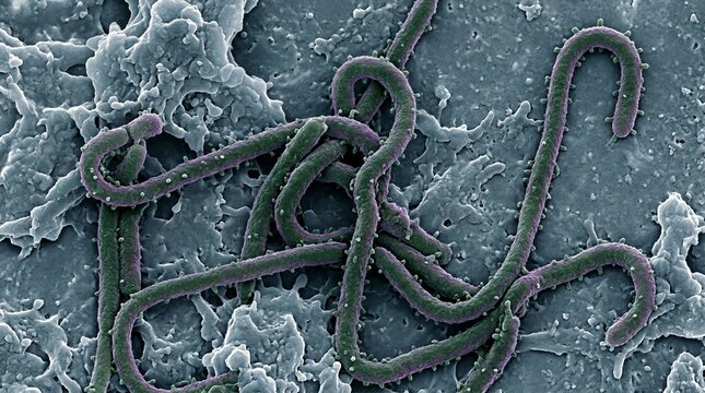 Scanning electron micrograph of ebola virus particles