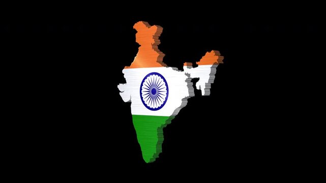 India 3D Rotating Flag Map Alpha Channel Loop