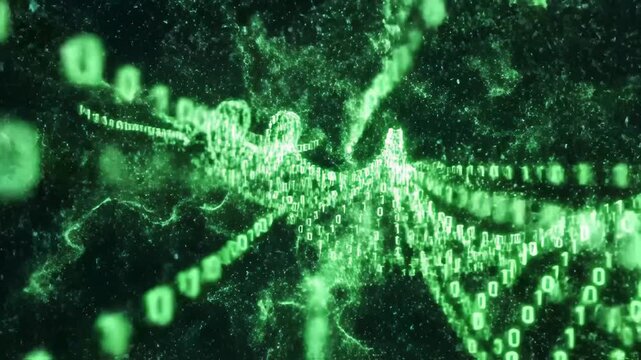 DNA strand with binary code emphasizing futuristic concepts and connectivity
