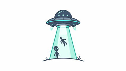 Fototapeta premium UFO Abduction Vector Illustration with Alien and Beaming Human