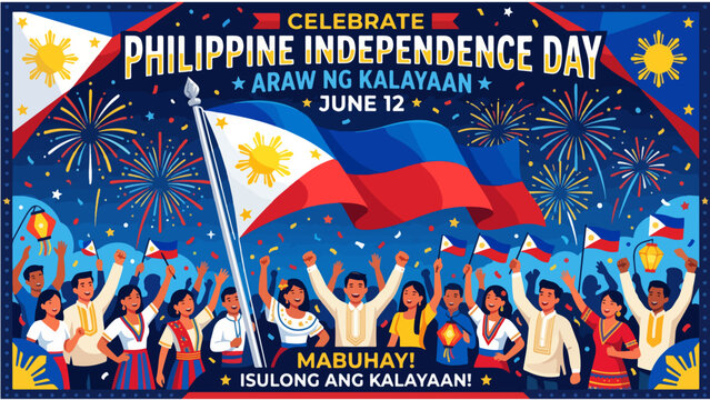 Philippine Independence Day Celebration with People and Fireworks