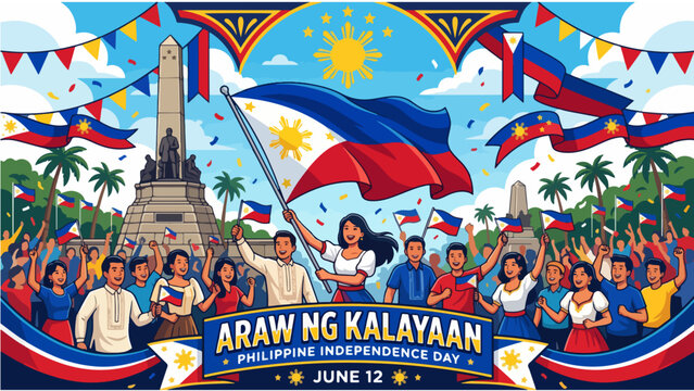 Philippine Independence Day Celebration Vector with Flag and Monument