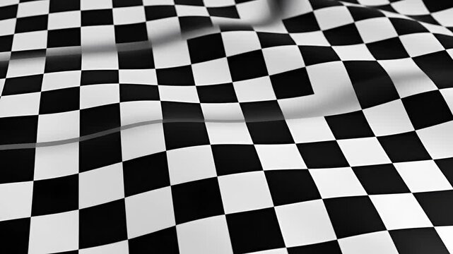 Waving Black and White Checkered Flag Close Up Motion Background.