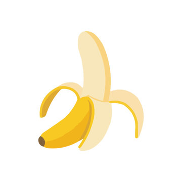 Peeled Banana Icon: A vibrant yellow banana, partially peeled to reveal its sweet flesh, presented in a simple, clean graphic style, perfect for health and food-related content.