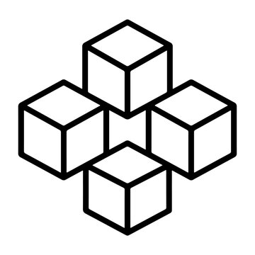 Four 3d blocks icon in simple black outline style