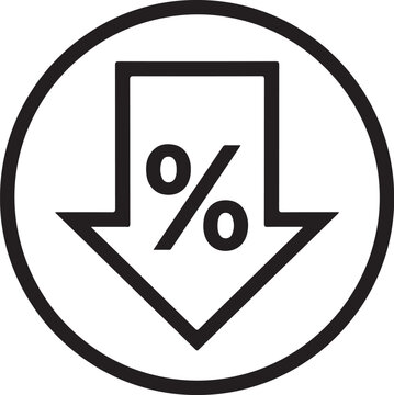 Price drop icon. Percentage down arrow vector. Discount symbol. Price reduction sign. Interest rate decrease. Low price offer. Sale promotion graphic. Minimalist line icon for finance and e-commerce. 