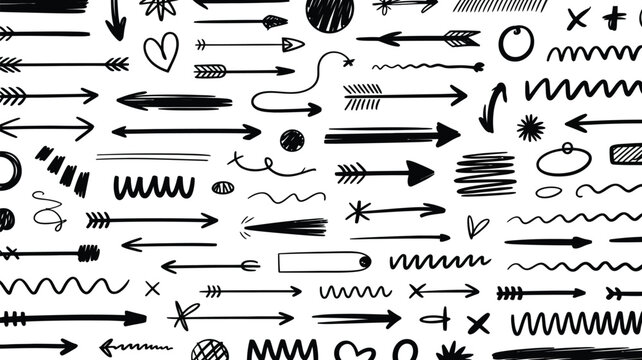 black marker stains grunge set, featuring handwriting scribble strokes, rough underline graphite textures, artistic brush signs and modern crayon drawing elements for creative design.