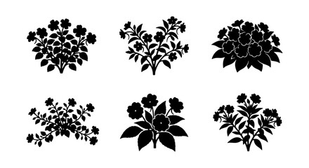 Floral Bush Silhouettes, Vector Plant Icons, Garden Foliage Graphics, Nature Elements Set © Sazzad