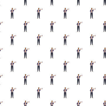 Businessman holding a megaphone and making an announcement in a repeating pattern