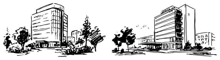 Contemporary high-rise buildings and corporate headquarters in minimalist sketch style © AdrianGebert