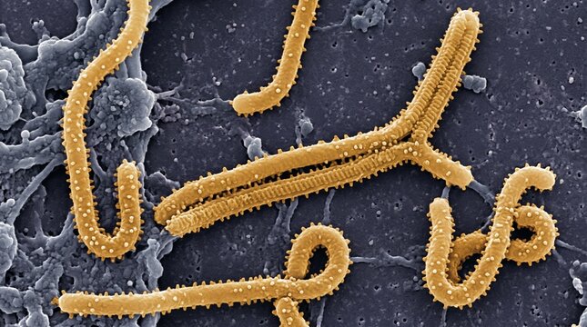 Scanning electron micrograph of ebola virus particles
