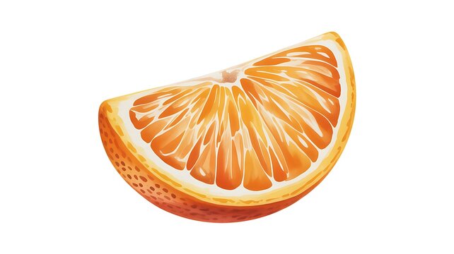 Detailed watercolor illustration of a vibrant orange slice, showcasing its juicy texture and rich citrus hues on a clean background