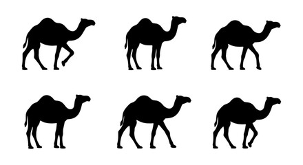 Six Black Camel Silhouettes, Desert Wildlife Icons, Vector Set for Travel and Nature Designs © black man