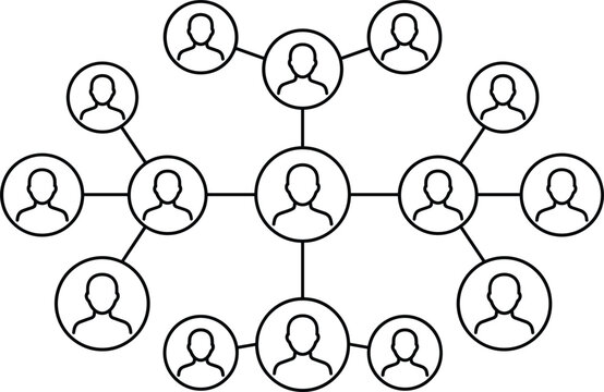 Corporate Hierarchy and Multi Level Marketing Structure Line Icon with Central Leader Connected to Team Members for Business Networking Concepts