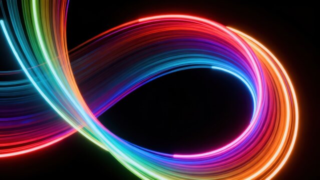Colorful neon light streaks in infinity shape