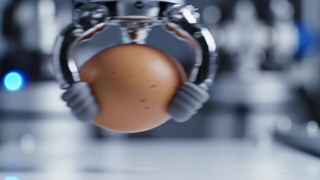 Robot arm holding an egg representing the seamless integration of human and machine