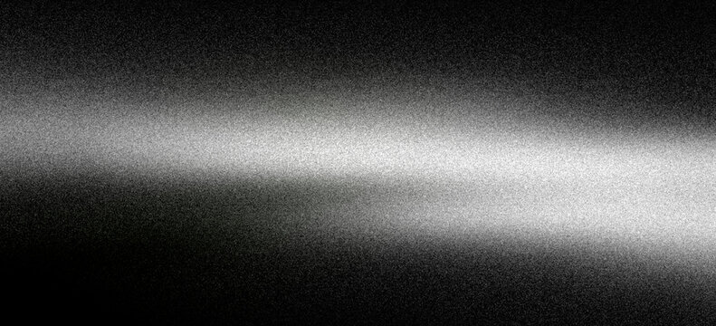 Black and white grainy gradient background with smooth horizontal light band, soft noise texture and blurred abstract glow, modern design for website header, banner, poster, cover or wallpaper